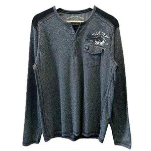 Private Member Shirt Long Sleeve Henley T-Shirt Grey Black Size Medium